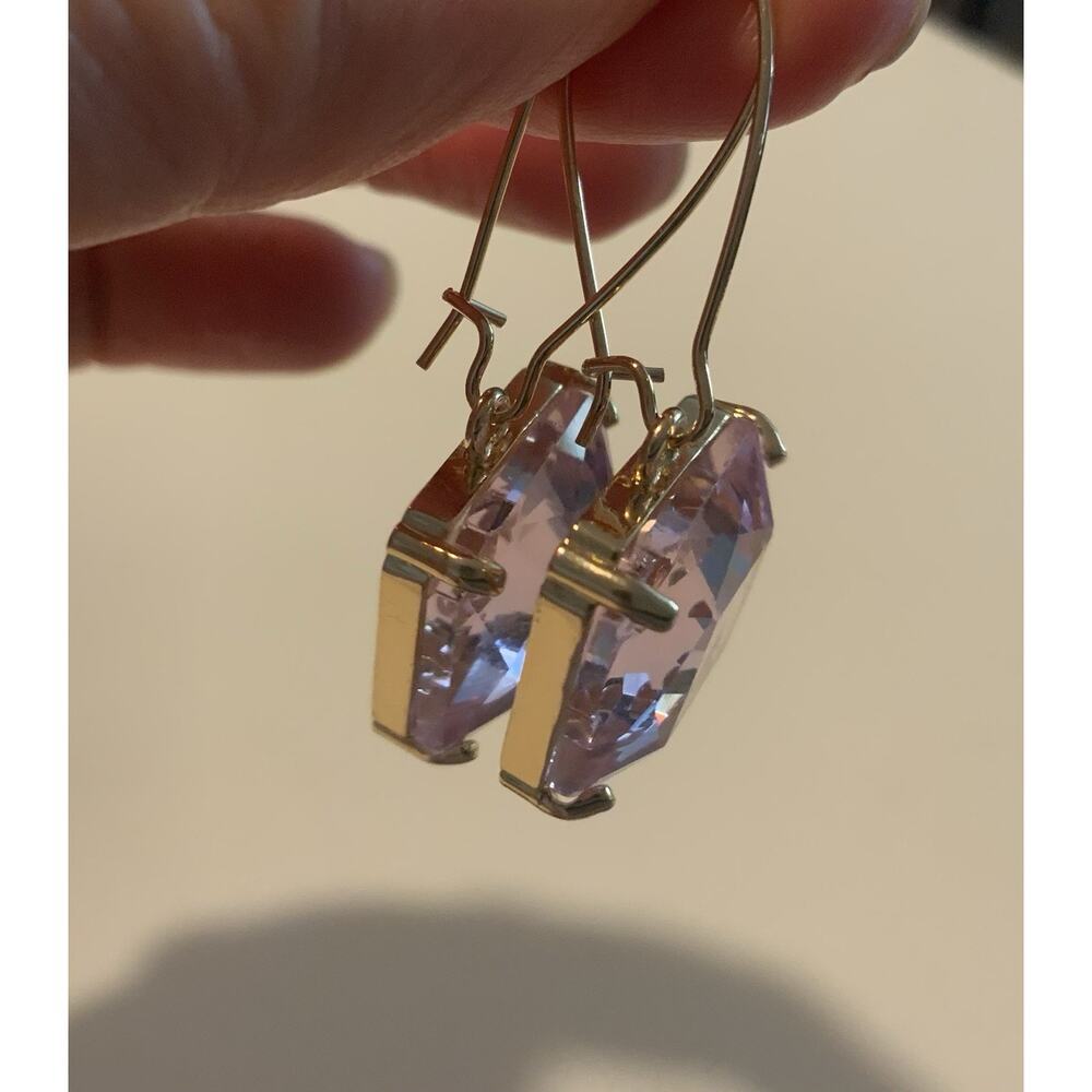 Anthropologie Clear Geometric Earrings Lucite CZ Gold Hoop Boho Statement Y2K - Picture 6 of 6